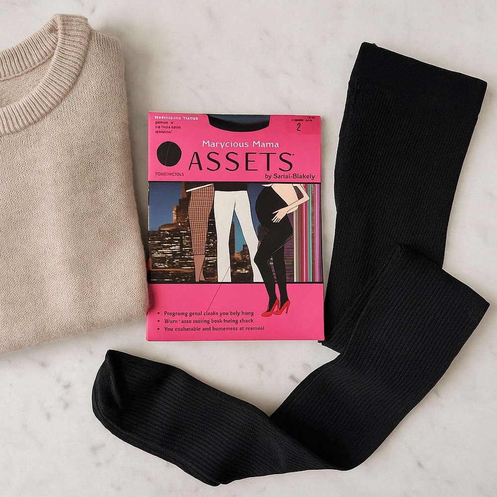 NWT Spanx Maternity Opaque Stripe Tights Black Underbelly Support Sizes 2 and 3